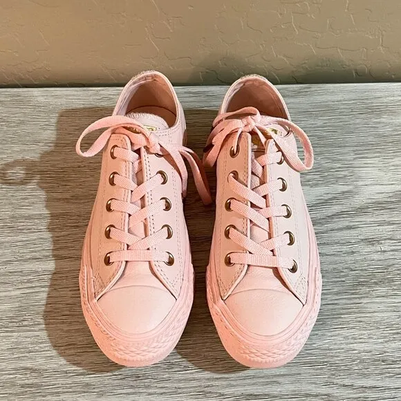 New Converse All Star Lace Up Sneakers 6 Pink Leather Rose Gold Never Worn