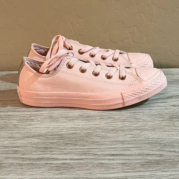 New Converse All Star Lace Up Sneakers 6 Pink Leather Rose Gold Never Worn