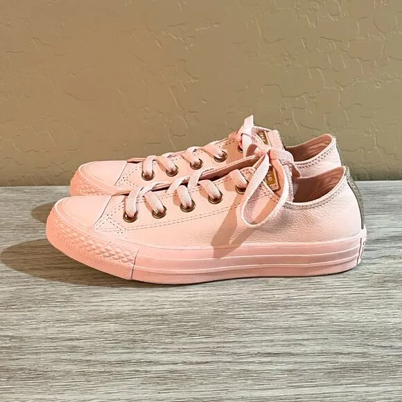 New Converse All Star Lace Up Sneakers 6 Pink Leather Rose Gold Never Worn