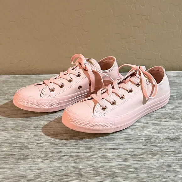 New Converse All Star Lace Up Sneakers 6 Pink Leather Rose Gold Never Worn