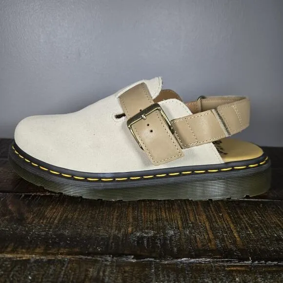NEW Dr Doc Martens Jorge II Womens Size 10 Cream Suede Strappy Clogs Mules Shoes