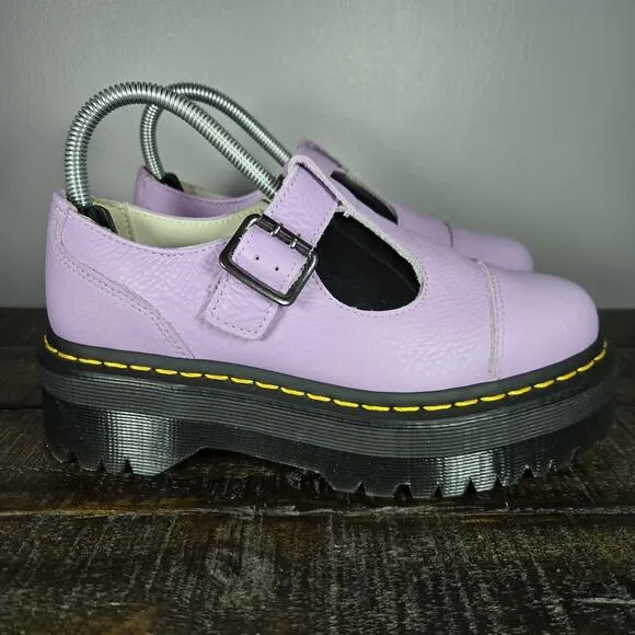 NEW Dr Martens Bethan Womens Size 6 Leather Double Strap Platform Shoes Purple