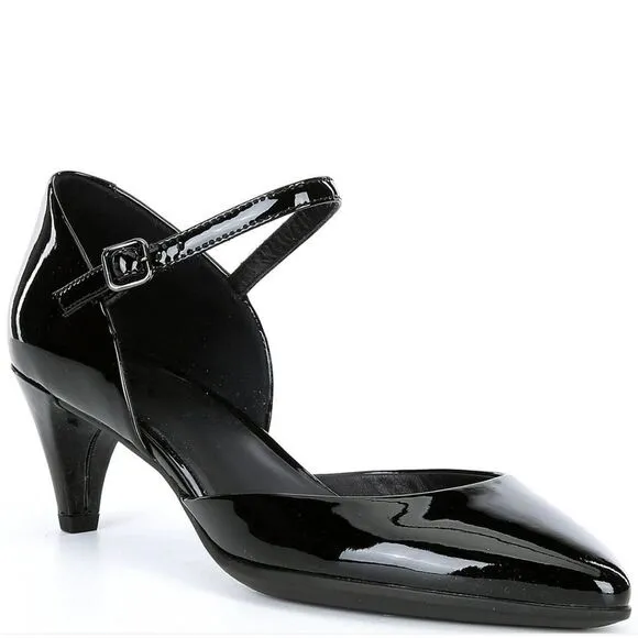 New ECCO Shape 45 Pointed Sleek Patent Leather Black Shiny Pumps 7