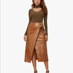 New Elegant High Waisted Side Wrap Leather Skirt