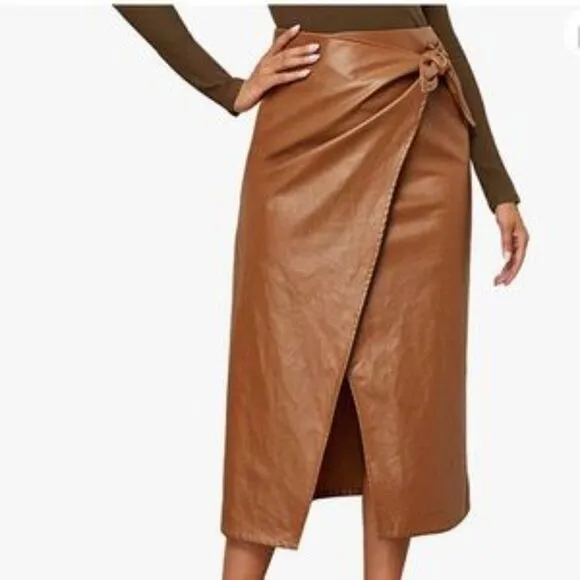 New Elegant High Waisted Side Wrap Leather Skirt