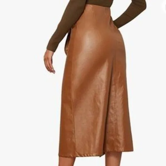 New Elegant High Waisted Side Wrap Leather Skirt
