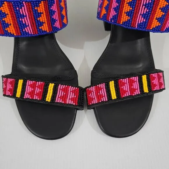 NEW Farm Rio Beaded Sandal Block Heel Slide Shoe Black Size 10