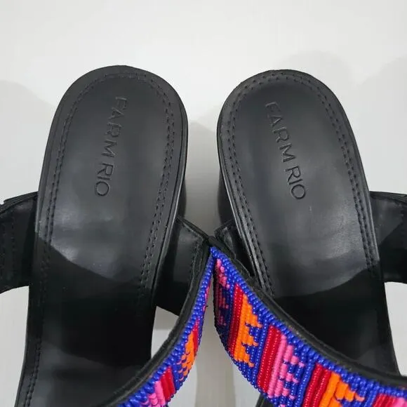 NEW Farm Rio Beaded Sandal Block Heel Slide Shoe Black Size 10