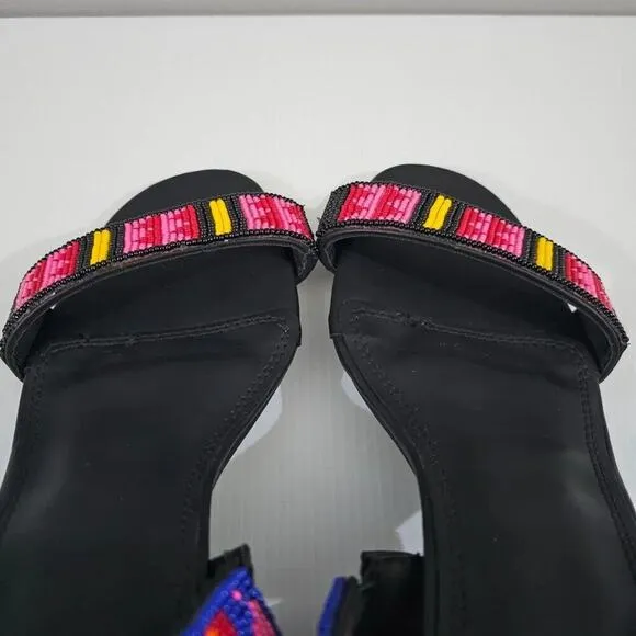 NEW Farm Rio Beaded Sandal Block Heel Slide Shoe Black Size 10