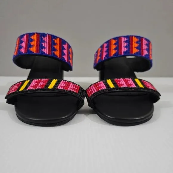 NEW Farm Rio Beaded Sandal Block Heel Slide Shoe Black Size 10