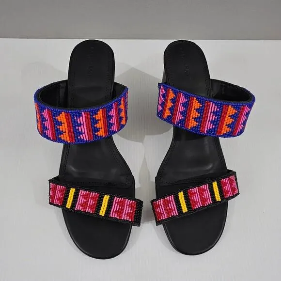 NEW Farm Rio Beaded Sandal Block Heel Slide Shoe Black Size 10