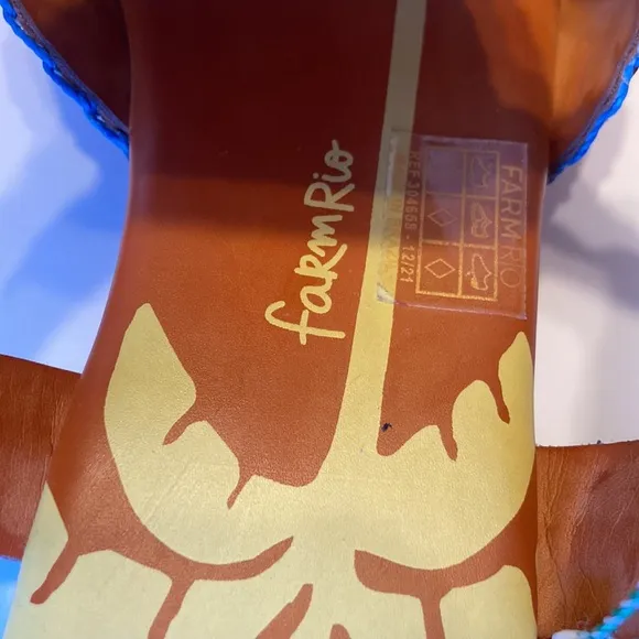 New Farm Rio Palm Trees Caramel Leather Sandals Size 10