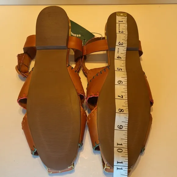 New Farm Rio Palm Trees Caramel Leather Sandals Size 10