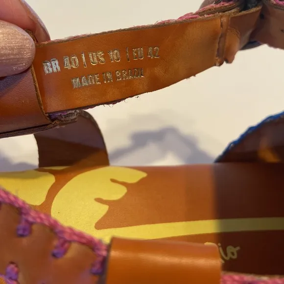 New Farm Rio Palm Trees Caramel Leather Sandals Size 10
