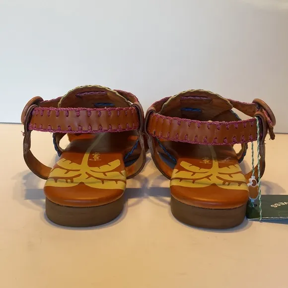 New Farm Rio Palm Trees Caramel Leather Sandals Size 10