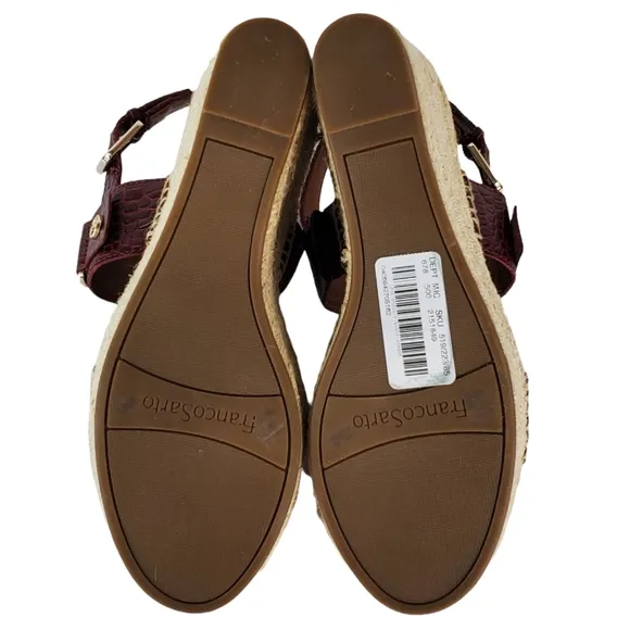 New Franco sarto tema leather croc embossed espadrille wedge sandals burgundy