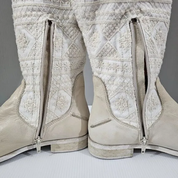 NEW Free People Bren Slouch Knee High Boot Ecru Cream White EU 38