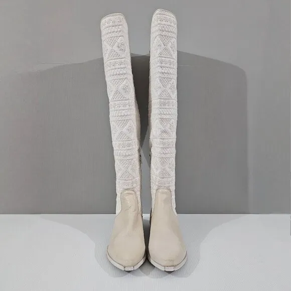 NEW Free People Bren Slouch Knee High Boot Ecru Cream White EU 38