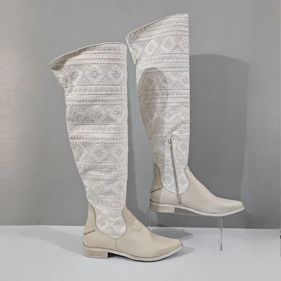 NEW Free People Bren Slouch Knee High Boot Ecru Cream White EU 38