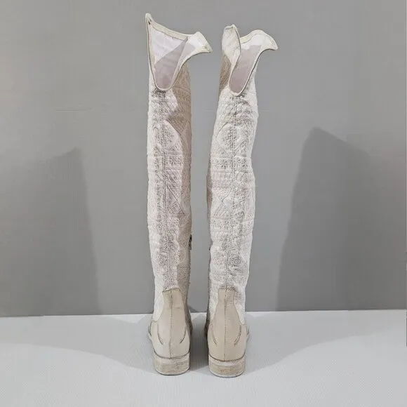 NEW Free People Bren Slouch Knee High Boot Ecru Cream White EU 38
