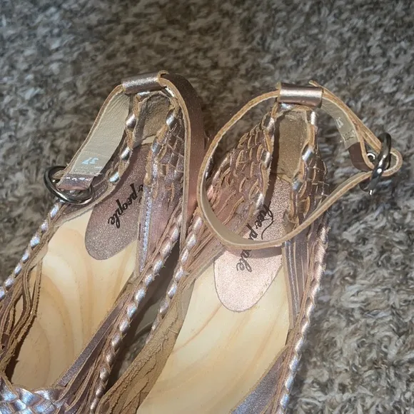 New Free People fun leather wedge heels , shoes -w. ankle strap, sz 7