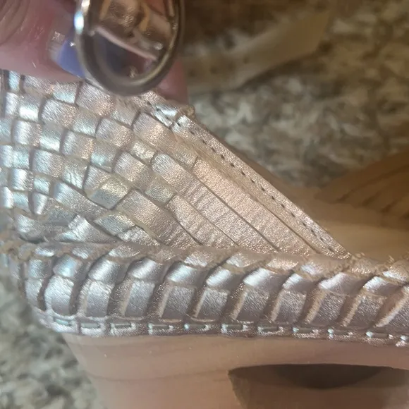 New Free People fun leather wedge heels , shoes -w. ankle strap, sz 7