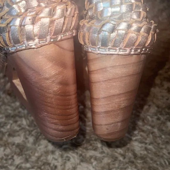 New Free People fun leather wedge heels , shoes -w. ankle strap, sz 7