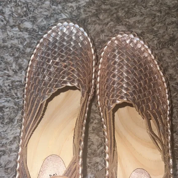 New Free People fun leather wedge heels , shoes -w. ankle strap, sz 7