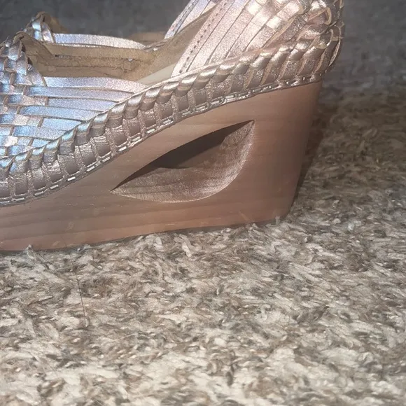 New Free People fun leather wedge heels , shoes -w. ankle strap, sz 7