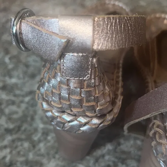 New Free People fun leather wedge heels , shoes -w. ankle strap, sz 7