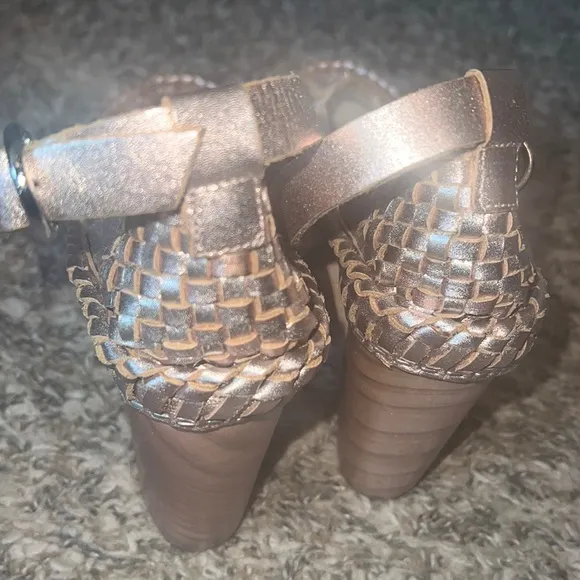 New Free People fun leather wedge heels , shoes -w. ankle strap, sz 7