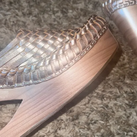 New Free People fun leather wedge heels , shoes -w. ankle strap, sz 7