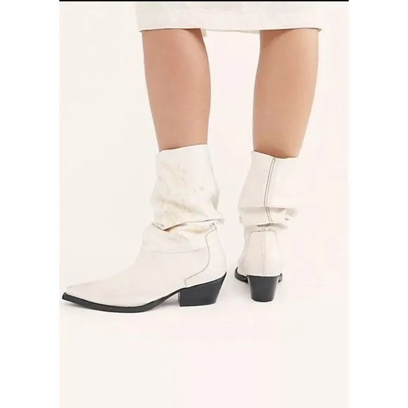 New Free People Moon and Back Patterned Leather Slouchy Western Boots 39 | 8.5