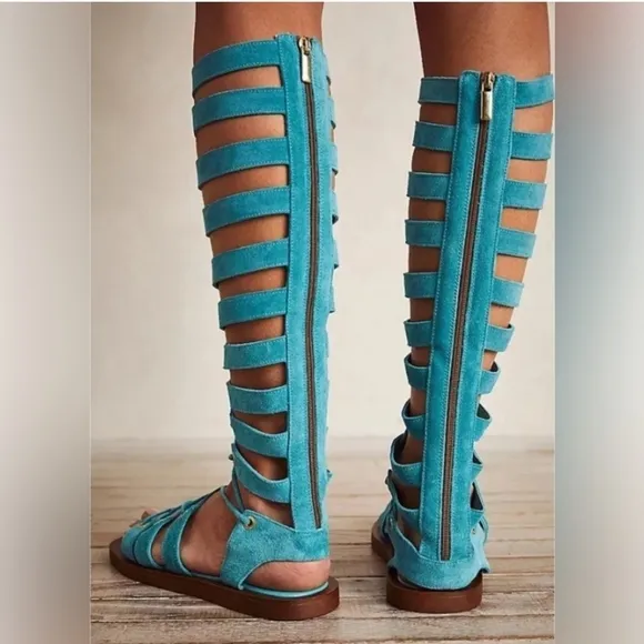 NEW Free People Sun Chaser Tall Gladiator Sandals 39 Turquoise $178