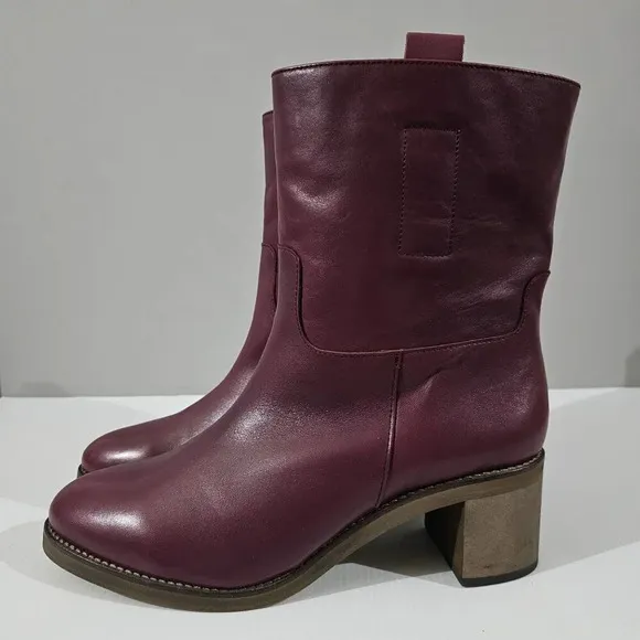 NEW Free People Tabby Ankle Boot Block Heel Wild Mulberry Leather EU 42