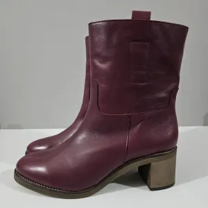 NEW Free People Tabby Ankle Boot Block Heel Wild Mulberry Leather EU 42