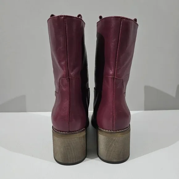 NEW Free People Tabby Ankle Boot Block Heel Wild Mulberry Leather EU 42