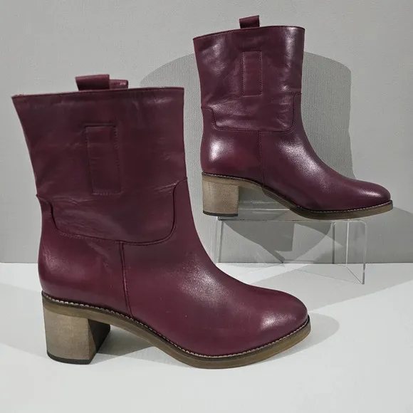 NEW Free People Tabby Ankle Boot Block Heel Wild Mulberry Leather EU 42