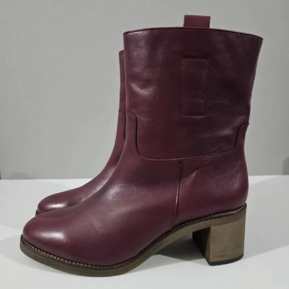 NEW Free People Tabby Ankle Boot Block Heel Wild Mulberry Leather EU 42
