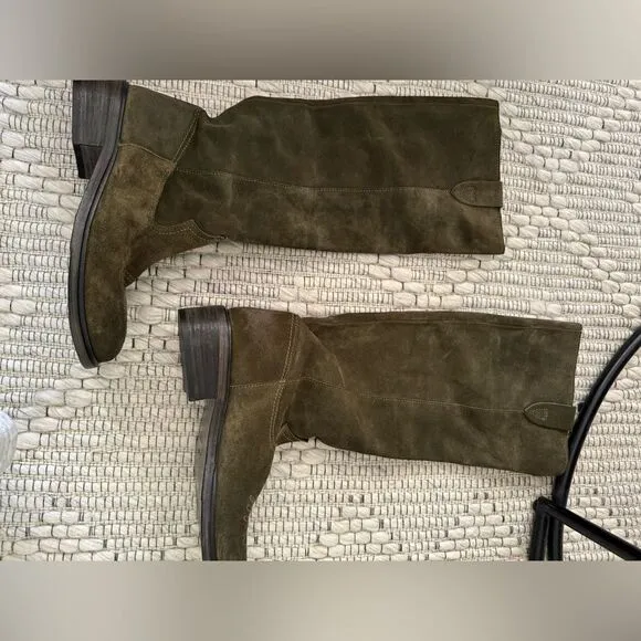NEW FREE PEOPLE ARYA RIDING BOOT In OLIVE GREEN LEATHER