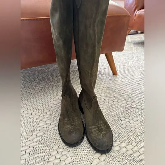 NEW FREE PEOPLE ARYA RIDING BOOT In OLIVE GREEN LEATHER