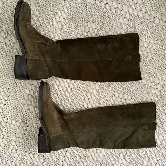 NEW FREE PEOPLE ARYA RIDING BOOT In OLIVE GREEN LEATHER