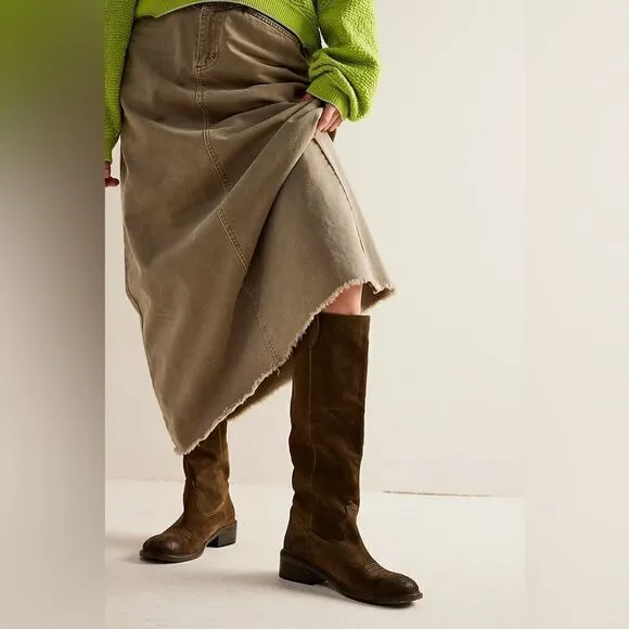 NEW FREE PEOPLE ARYA RIDING BOOT In OLIVE GREEN LEATHER