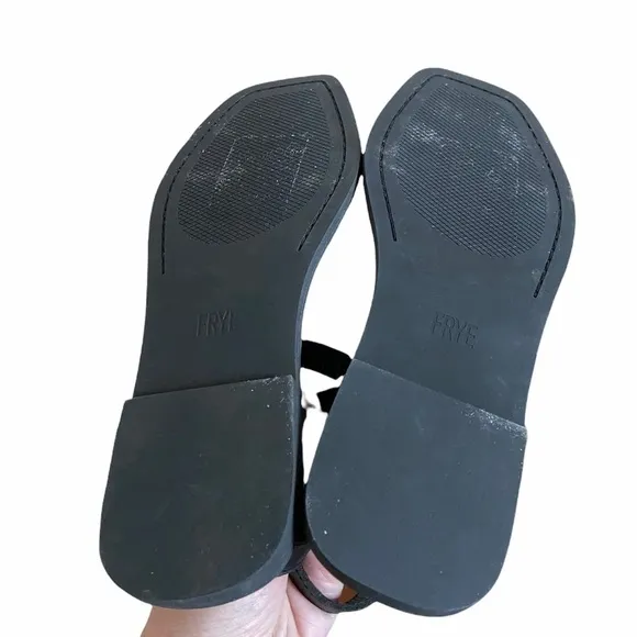 New Frye Sydney Leather Braided Black Sandals sz 7