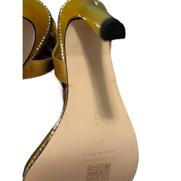 NEW Good American Lucite Sandals Women's Size 10 Yellow Square Toe Drag 5&quot; Heel
