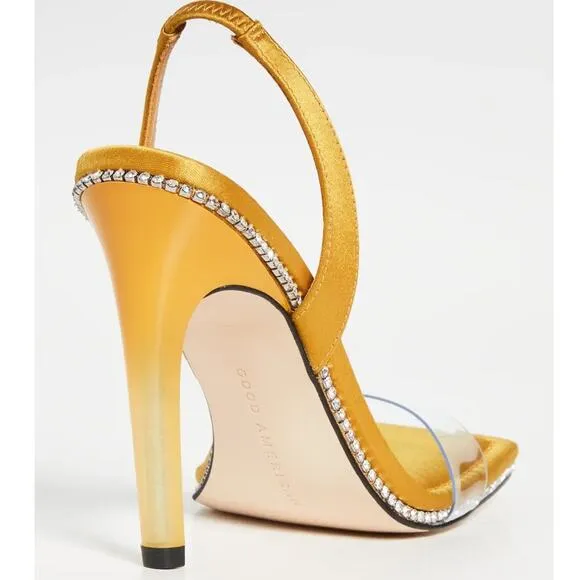 NEW Good American Lucite Sandals Women's Size 10 Yellow Square Toe Drag 5&quot; Heel