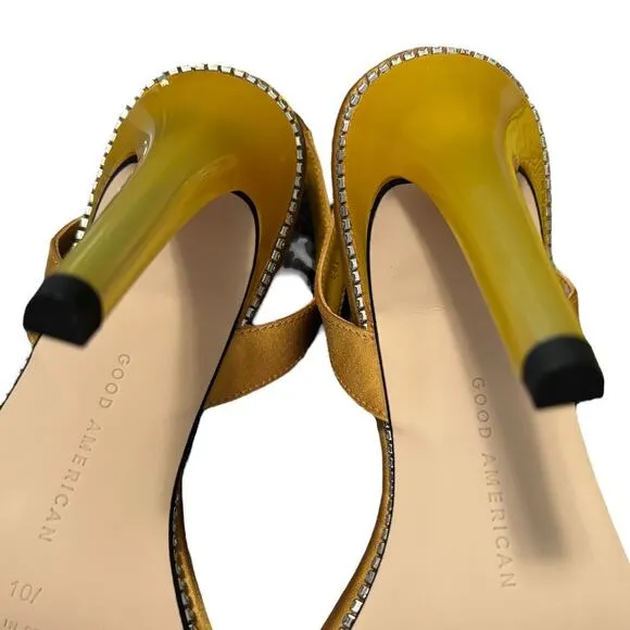 NEW Good American Lucite Sandals Women's Size 10 Yellow Square Toe Drag 5&quot; Heel