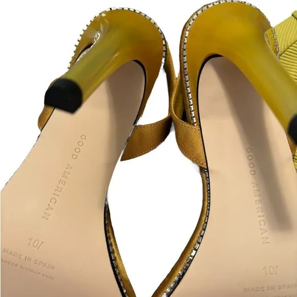 NEW Good American Lucite Sandals Women's Size 10 Yellow Square Toe Drag 5&quot; Heel