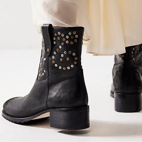 NEW in Box Free People Leather Harmony Studded Boots Black Size 8 1/2