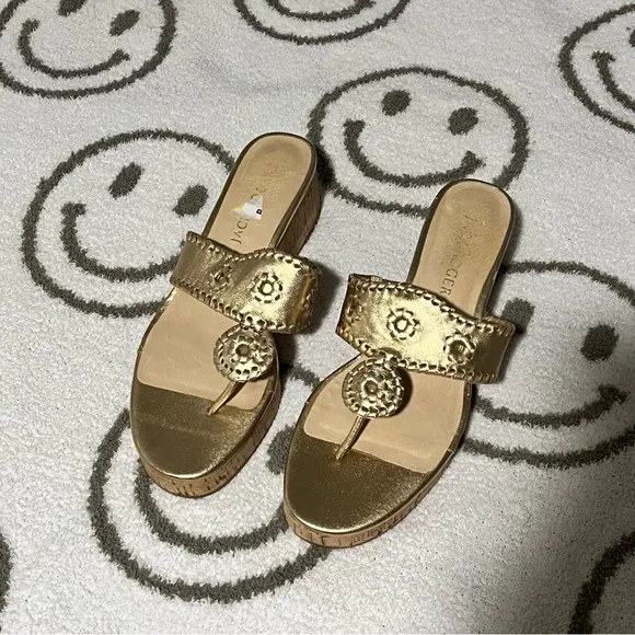 New Jack Rogers The Jacks mid wedge cork sandals in Gold Size 9.5
